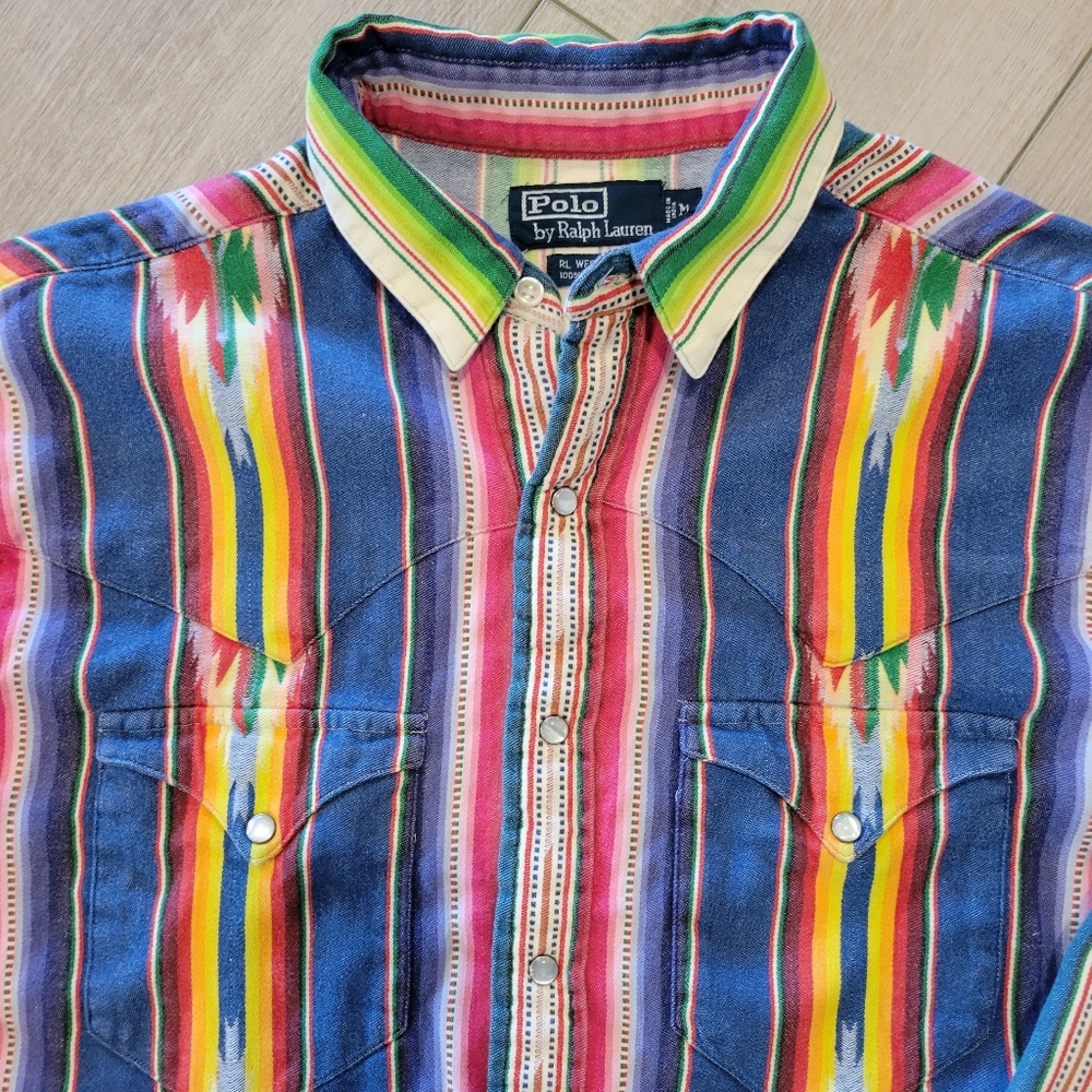 Vintage Polo Ralph Lauren RL Western Coll Longsleeve Aztec Southwest Shirt Sz M.